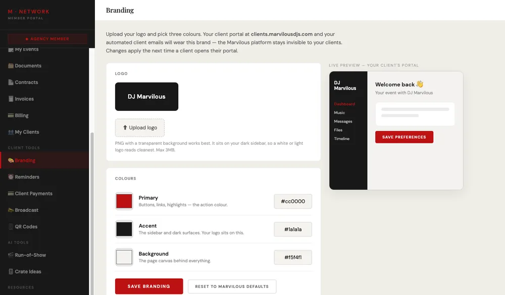 White-label branding settings
