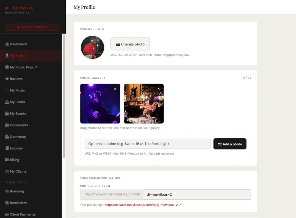 Member public profile editor