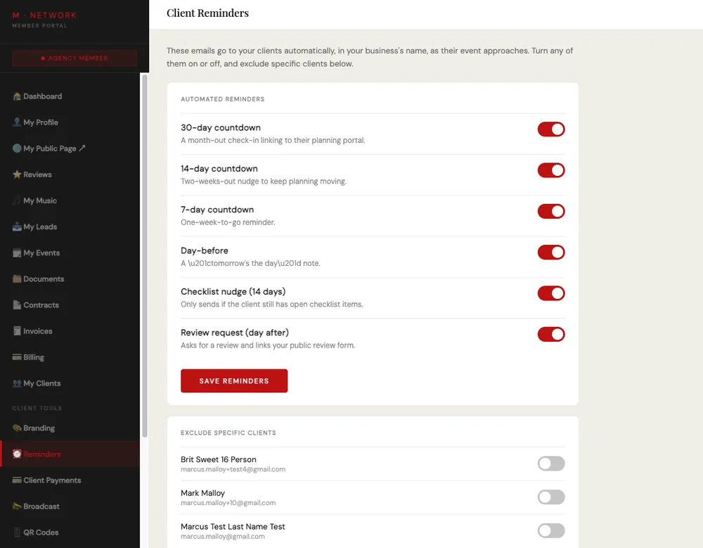Automated client reminders